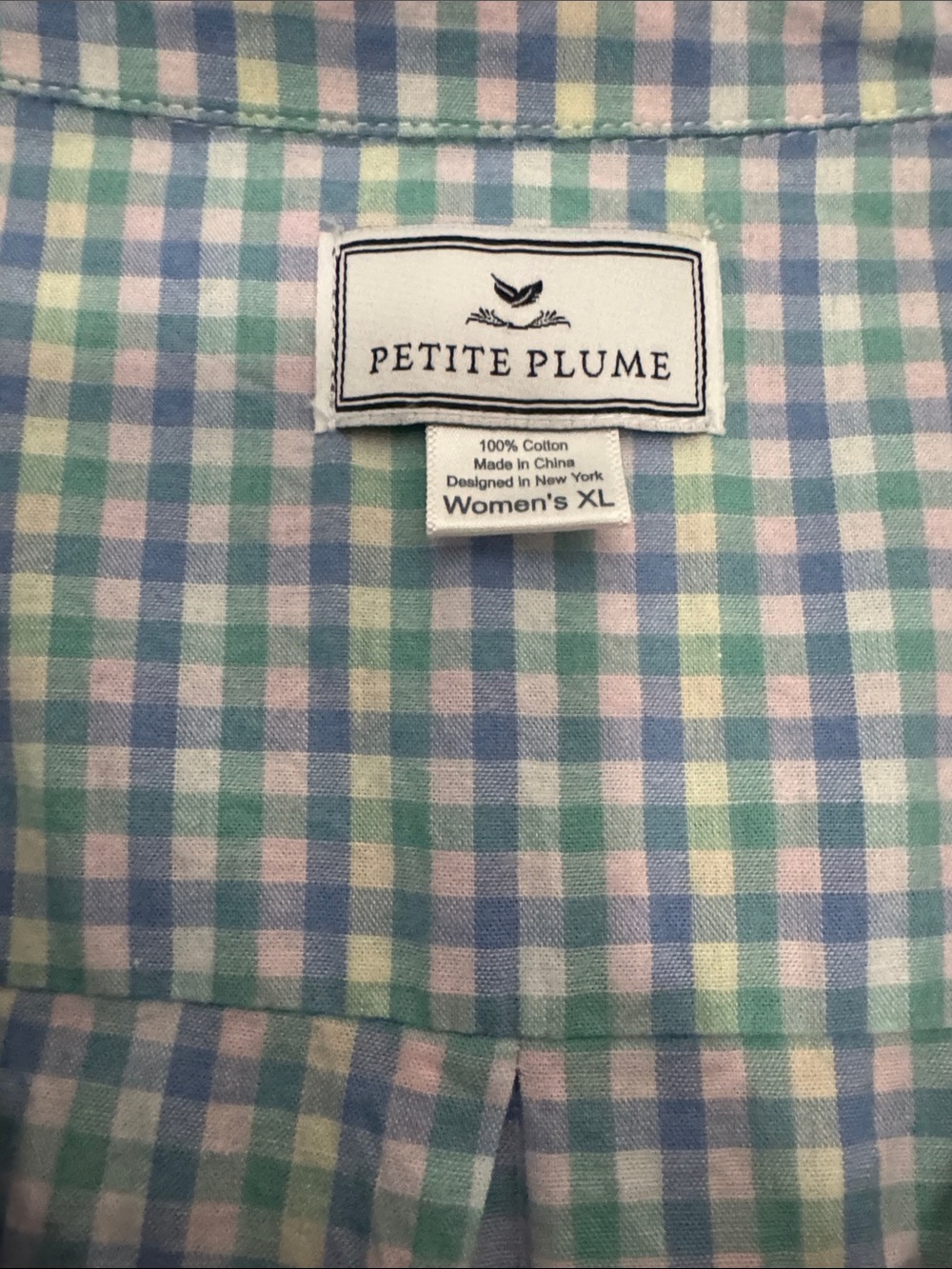 Petite Plume Woman’s Short Sleeve Blue Gingham Shirt Set - Picture 2 of 8